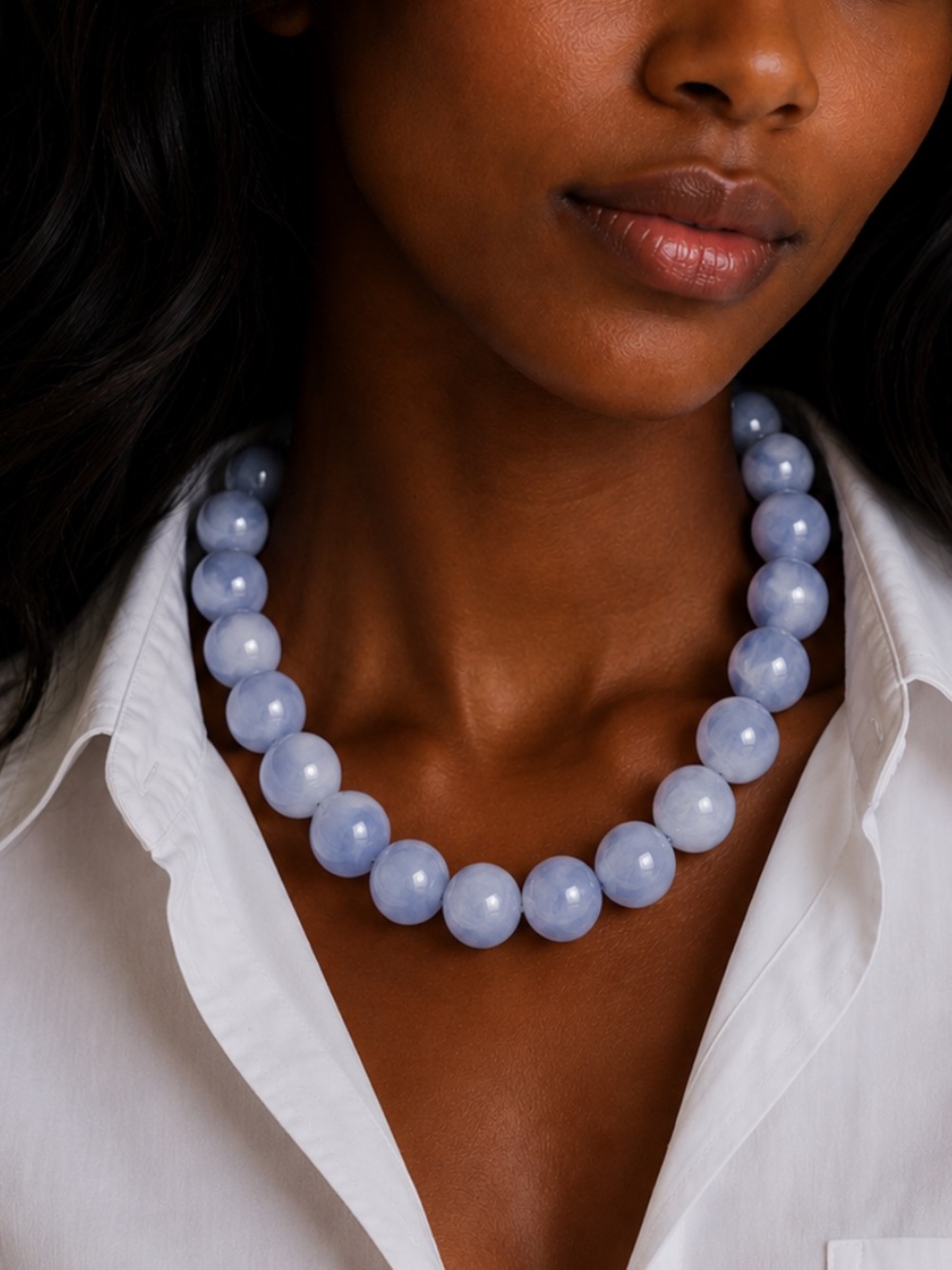 New! Colorful Blue Marbled Beaded Dopamine Necklace NWOT 4005